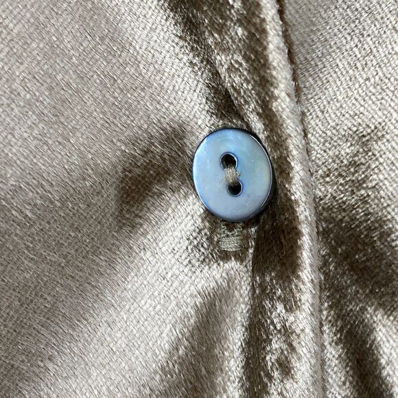 VINCE Top Womens XS Shiny Silk Velvet Shirt Button Front Long Sleeve Gold - Picture 6 of 13